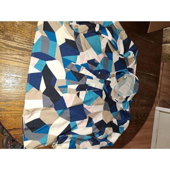 4XL SheIn Long Sleeve Tie Neck Blue Tan White Pink Grey Pullover Shirt Blouse - Picture 1 of 3